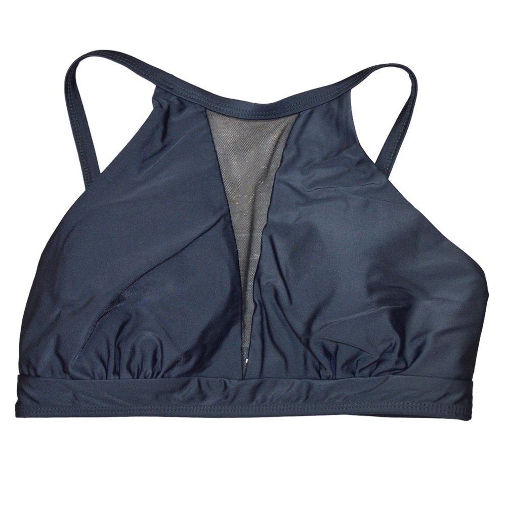 Black High‎ Neck Mesh Insert Padded Swim top, Medium